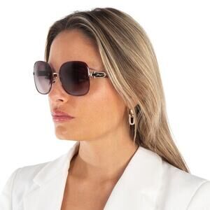 Salvatore Ferragamo Women's Black Shiny Gold Gradient Square Sunglasses O9-14